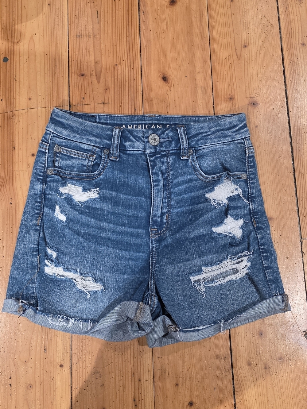 American Eagle Outfitters Women's Distressed Blue Denim Shorts